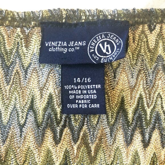 Venezia Jeans Open-Front Cardigan-Style Top 14/16 Green Chevron Lightweight - Picture 3 of 6